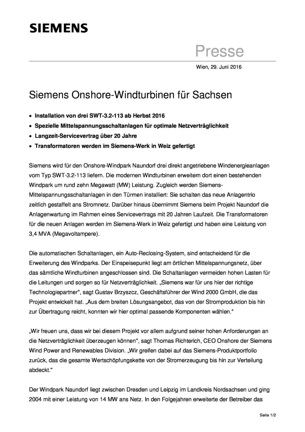 Siemens Onshore-Windturbinen für Sachsen, Seite 1/2, komplettes Dokument unter http://boerse-social.com/static/uploads/file_1296_siemens_onshore-windturbinen_fur_sachsen.pdf