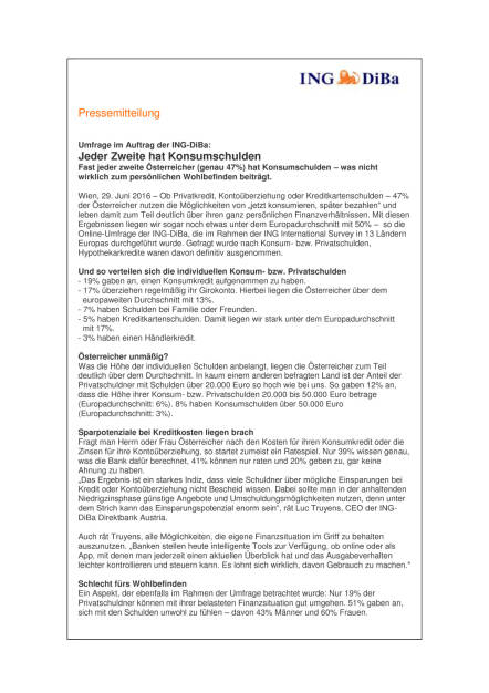 ING-DiBa Umfrage: Jeder Zweite hat Konsumschulden , Seite 1/2, komplettes Dokument unter http://boerse-social.com/static/uploads/file_1297_ing-diba_umfrage_jeder_zweite_hat_konsumschulden.pdf (29.06.2016) 