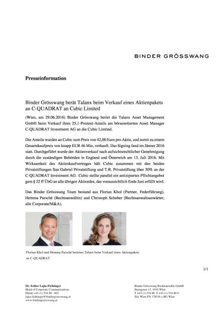 Binder Grösswang berät Talanx beim Verkauf eines Aktienpaket, Seite 1/1, komplettes Dokument unter http://boerse-social.com/static/uploads/file_1298_binder_grosswang_berat_talanx_beim_verkauf_eines_aktienpaket.pdf (29.06.2016) 