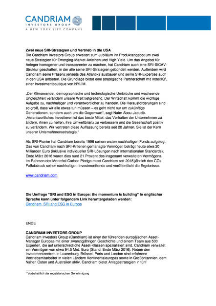 Candriam-Umfrage: 70 Prozent aller Finanzberater in Europa prognostizieren Wachstum für SRI , Seite 2/3, komplettes Dokument unter http://boerse-social.com/static/uploads/file_1331_candriam-umfrage_70_prozent_aller_finanzberater_in_europa_prognostizieren_wachstum_fur_sri.pdf (04.07.2016)