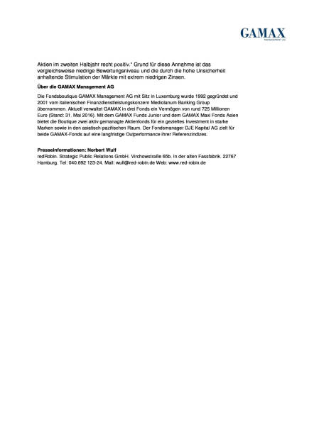 Gamax: Positive Sicht auf Aktienmärkte in den USA, Seite 2/2, komplettes Dokument unter http://boerse-social.com/static/uploads/file_1334_gamax_positive_sicht_auf_aktienmarkte_in_den_usa.pdf (05.07.2016) 