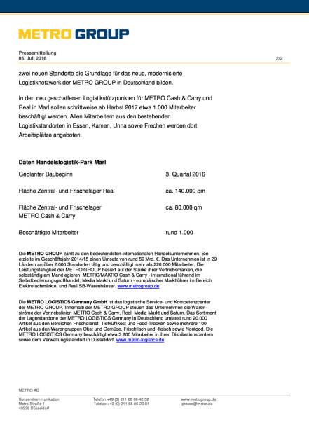 Metro Group plant größten Handelslogistik-Park Deutschlands, Seite 2/2, komplettes Dokument unter http://boerse-social.com/static/uploads/file_1335_metro_group_plant_grossten_handelslogistik-park_deutschlands.pdf (05.07.2016) 