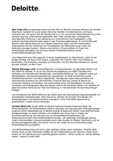 Deloitte Österreich: Fünf neue Partner, Seite 2/3, komplettes Dokument unter http://boerse-social.com/static/uploads/file_1343_deloitte_osterreich_funf_neue_partner.pdf (06.07.2016) 
