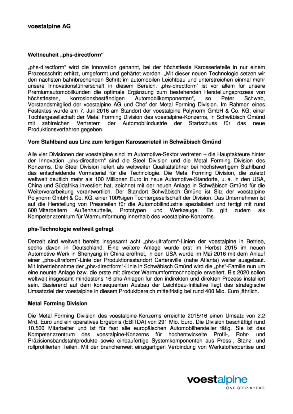voestalpine: Pole Position mit Automobilinnovation &bdquo;phs-directform&ldquo;, Seite 2/3, komplettes Dokument unter http://boerse-social.com/static/uploads/file_1351_voestalpine_pole_position_mit_automobilinnovation_phs-directform.pdf