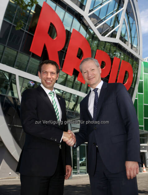 Christoph Peschek (GF SK Rapid GmbH), Stefan Haas (CEO der TÜV Austria Gruppe) : SK Rapid Wien und TÜV Austria begründen eine Kooperation : Fotocredit: TÜV Austria/Andreas Amsuess, © Aussendung (07.07.2016) 