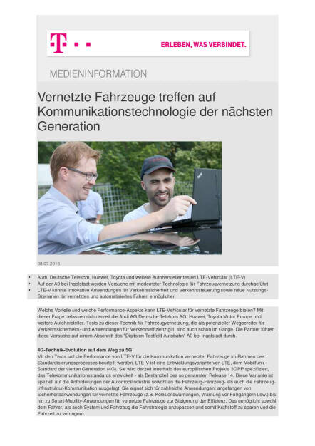 Deutsche Telekom: Vernetzte Fahrzeuge - Kommunikationstechnologie der nächsten Generation, Seite 1/2, komplettes Dokument unter http://boerse-social.com/static/uploads/file_1369_deutsche_telekom_vernetzte_fahrzeuge_-_kommunikationstechnologie_der_nachsten_generation.pdf (09.07.2016) 