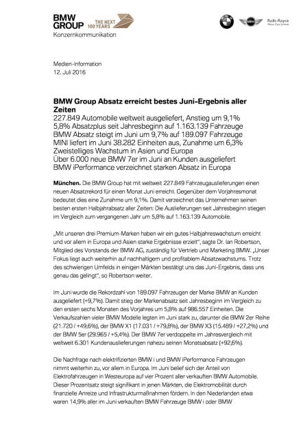 BMW Group Absatz erreicht bestes Juni-Ergebnis aller Zeiten, Seite 1/4, komplettes Dokument unter http://boerse-social.com/static/uploads/file_1387_bmw_group_absatz_erreicht_bestes_juni-ergebnis_aller_zeiten.pdf (12.07.2016) 