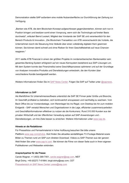 SAP: Echtzeitüberweisungen von Kanada nach Deutschland, Seite 2/3, komplettes Dokument unter http://boerse-social.com/static/uploads/file_1410_sap_echtzeituberweisungen_von_kanada_nach_deutschland.pdf (14.07.2016) 