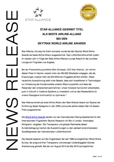 Star Alliance: Auszeichnung als als beste Airline-Allianz bei den Skytrax World Airline Awards , Seite 1/2, komplettes Dokument unter http://boerse-social.com/static/uploads/file_1422_star_alliance_auszeichnung_als_als_beste_airline-allianz_bei_den_skytrax_world_airline_awards.pdf (15.07.2016) 