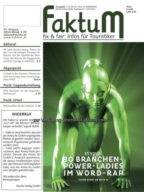 Cover-Illustration zu FaktuM 7-8/2016 : Die Branchen-Power-Ladies im Word-Rap : Fotocredit: Montage/Grafik Mucha Verlag, © Aussender (15.07.2016) 