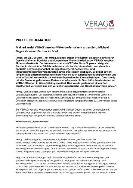 Verag Versicherungsmakler GmbH stockt Führungsebene auf, Seite 1/3, komplettes Dokument unter http://boerse-social.com/static/uploads/file_1472_verag_versicherungsmakler_gmbh_stockt_fuhrungsebene_auf.pdf (22.07.2016) 