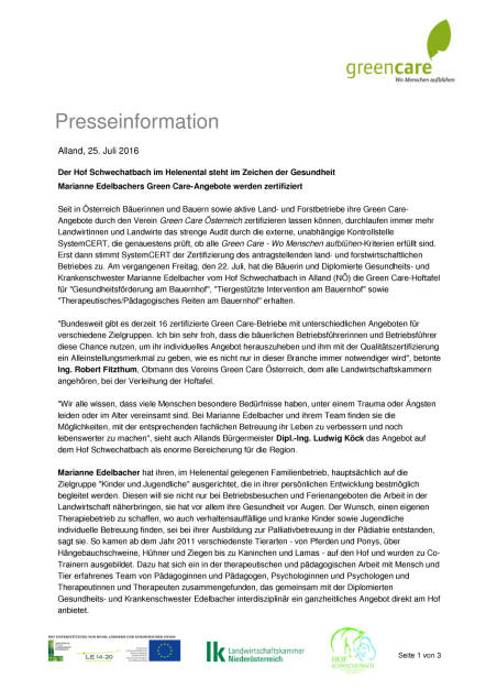 Green Care Österreich: Hof Schwechatbach im Helenental, Seite 1/3, komplettes Dokument unter http://boerse-social.com/static/uploads/file_1479_green_care_osterreich_hof_schwechatbach_im_helenental.pdf (25.07.2016) 