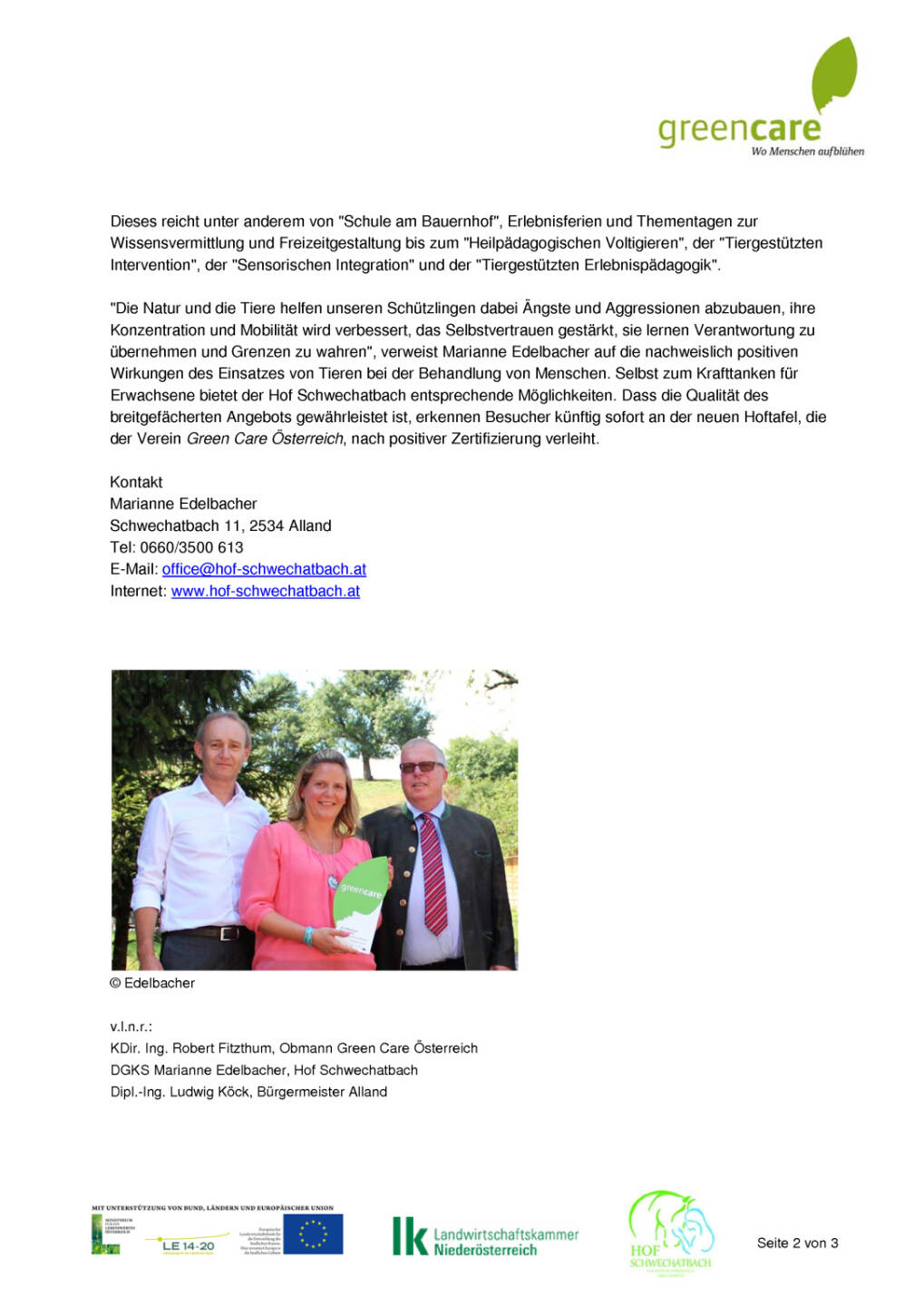 Green Care &Ouml;sterreich: Hof Schwechatbach im Helenental, Seite 2/3, komplettes Dokument unter http://boerse-social.com/static/uploads/file_1479_green_care_osterreich_hof_schwechatbach_im_helenental.pdf