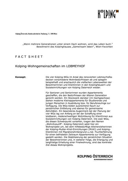 Kolping Österreich: Neues Wohnprojekt im Lobmeyrhof, Seite 1/4, komplettes Dokument unter http://boerse-social.com/static/uploads/file_1499_kolping_osterreich_neues_wohnprojekt_im_lobmeyrhof.pdf (27.07.2016) 