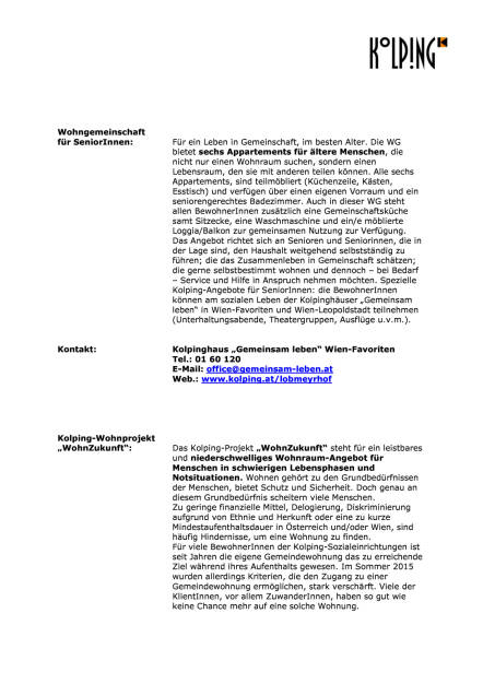 Kolping Österreich: Neues Wohnprojekt im Lobmeyrhof, Seite 3/4, komplettes Dokument unter http://boerse-social.com/static/uploads/file_1499_kolping_osterreich_neues_wohnprojekt_im_lobmeyrhof.pdf (27.07.2016) 