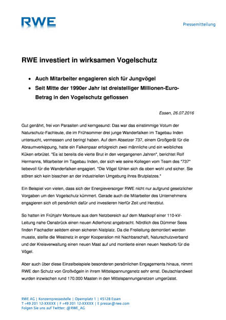 RWE investiert in wirksamen Vogelschutz , Seite 1/2, komplettes Dokument unter http://boerse-social.com/static/uploads/file_1501_rwe_investiert_in_wirksamen_vogelschutz.pdf (27.07.2016) 