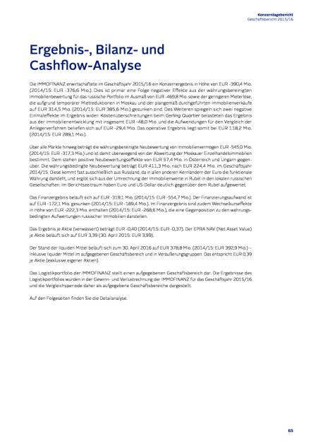 Immofinanz: Ergebnis-, Bilanz- und Cashflow-Analyse, Seite 1/6, komplettes Dokument unter http://boerse-social.com/static/uploads/file_1508_immofinanz_ergebnis-_bilanz-_und_cashflow-analyse.pdf (27.07.2016) 