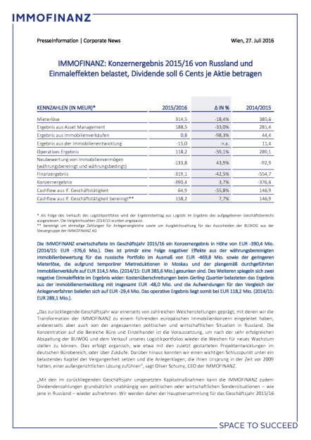 Immofinanz: Konzernergebnis 2015/16 von Russland und Einmaleffekten belastet, Seite 1/4, komplettes Dokument unter http://boerse-social.com/static/uploads/file_1509_immofinanz_konzernergebnis_201516_von_russland_und_einmaleffekten_belastet.pdf (27.07.2016) 