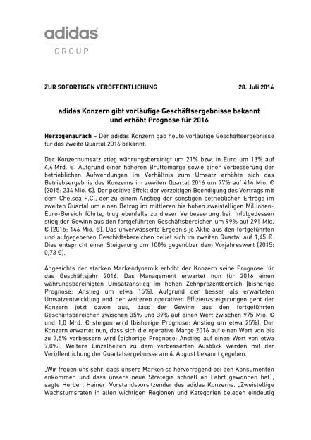 adidas Konzern gibt vorläufige Geschäftsergebnisse, Seite 1/2, komplettes Dokument unter http://boerse-social.com/static/uploads/file_1515_adidas_konzern_gibt_vorlaufige_geschaftsergebnisse.pdf (28.07.2016) 
