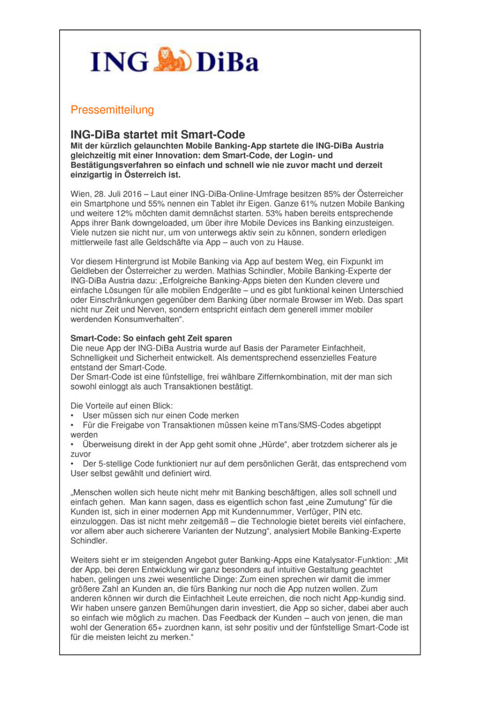 ING-DiBa startet mit Smart-Code, Seite 1/2, komplettes Dokument unter http://boerse-social.com/static/uploads/file_1518_ing-diba_startet_mit_smart-code.pdf