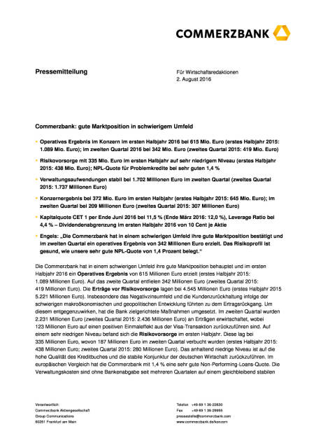 Commerzbank: gute Marktposition in schwierigem Umfeld, Seite 1/8, komplettes Dokument unter http://boerse-social.com/static/uploads/file_1539_commerzbank_gute_marktposition_in_schwierigem_umfeld.pdf (02.08.2016) 