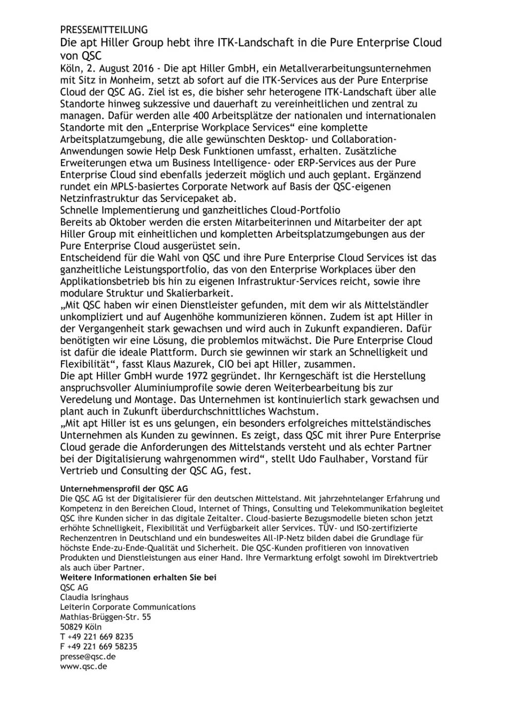 QSC: apt Hiller Group hebt ihre ITK-Landschaft in die Pure Enterprise Cloud, Seite 1/1, komplettes Dokument unter http://boerse-social.com/static/uploads/file_1551_qsc_apt_hiller_group_hebt_ihre_itk-landschaft_in_die_pure_enterprise_cloud.pdf