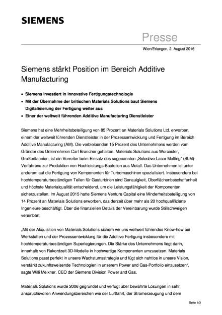 Siemens stärkt Position im Bereich Additive Manufacturing, Seite 1/3, komplettes Dokument unter http://boerse-social.com/static/uploads/file_1555_siemens_starkt_position_im_bereich_additive_manufacturing.pdf (02.08.2016) 