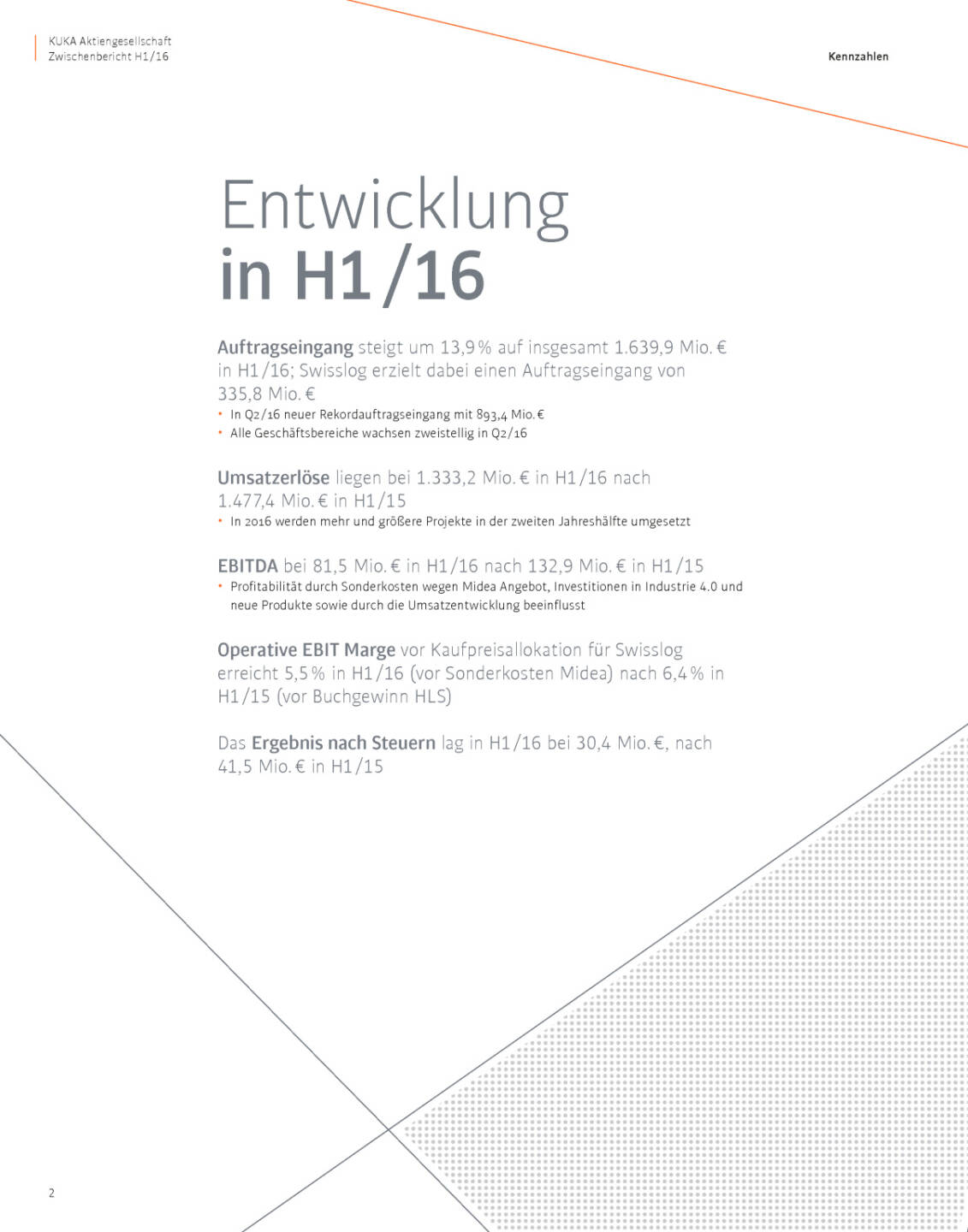 KUKA: Zwischenbericht 2. Quartal, Seite 2/31, komplettes Dokument unter http://boerse-social.com/static/uploads/file_1556_kuka_zwischenbericht_2_quartal.pdf