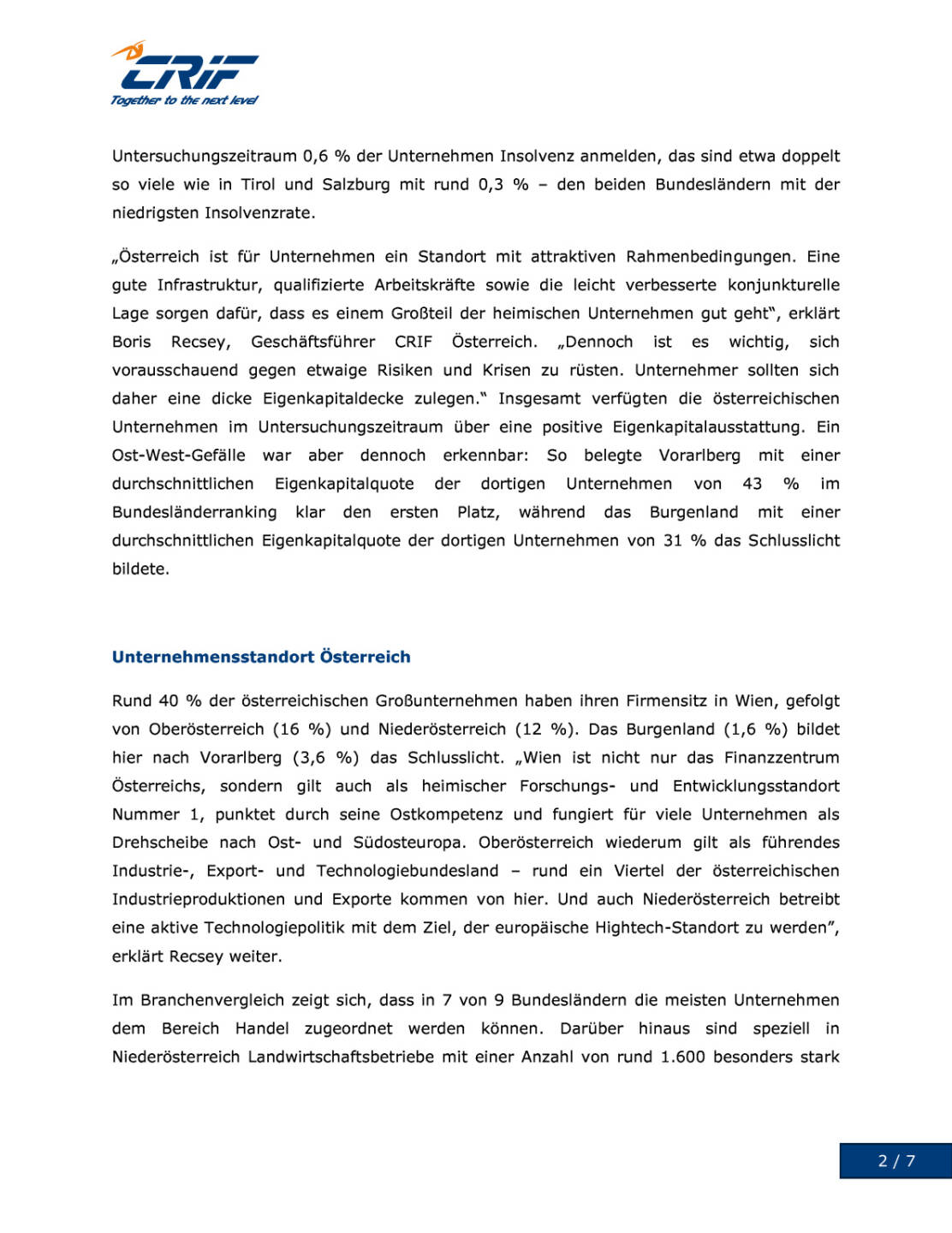 CRIF: Österreichische Unternehmen im Focus, Seite 2/7, komplettes Dokument unter http://boerse-social.com/static/uploads/file_1578_crif_osterreichische_unternehmen_im_focus.pdf