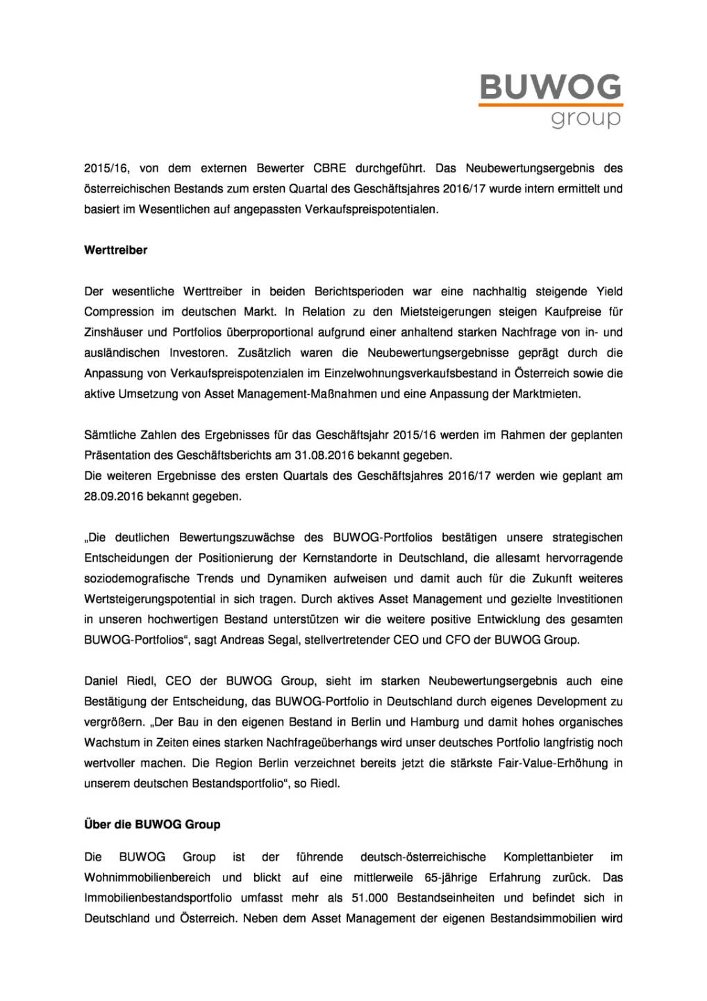 Buwog AG: Neubewertungsergebnis Q4 2015/16 und Q1 2016/17, Seite 2/3, komplettes Dokument unter http://boerse-social.com/static/uploads/file_1610_buwog_ag_neubewertungsergebnis_q4_201516_und_q1_201617.pdf