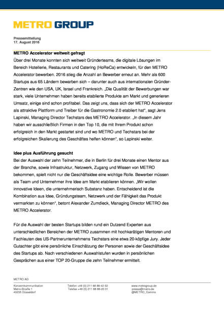 Metro Accelerator und Techstars: Gastronomie 2.0, Seite 2/3, komplettes Dokument unter http://boerse-social.com/static/uploads/file_1627_metro_accelerator_und_techstars_gastronomie_20.pdf (17.08.2016) 