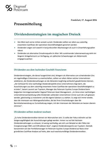 Degroof Petercam: Dividendenstrategien im magischen Dreieck, Seite 1/3, komplettes Dokument unter http://boerse-social.com/static/uploads/file_1632_degroof_petercam_dividendenstrategien_im_magischen_dreieck.pdf (17.08.2016) 