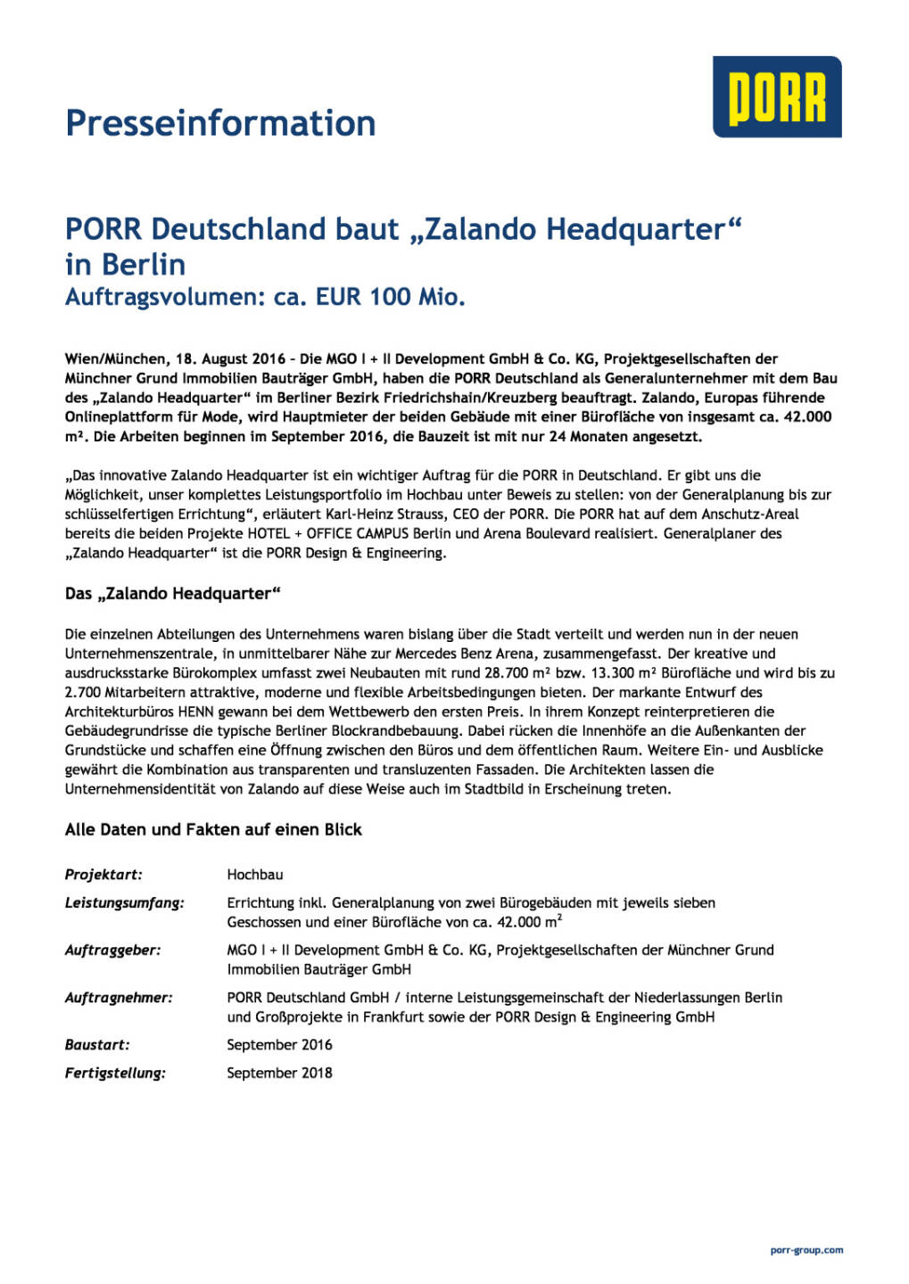 Porr Deutschland baut „Zalando Headquarter“ in Berlin , Seite 1/2, komplettes Dokument unter http://boerse-social.com/static/uploads/file_1637_porr_deutschland_baut_zalando_headquarter_in_berlin.pdf