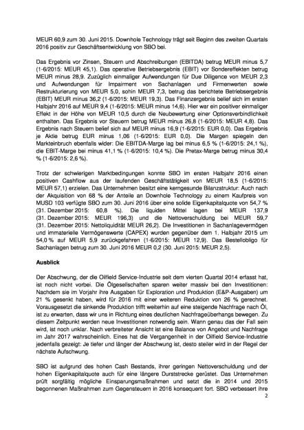 Schoeller-Bleckmann Oilfield Equipment AG - Ergebnis 1. Halbjahr 2016, Seite 2/4, komplettes Dokument unter http://boerse-social.com/static/uploads/file_1658_schoeller-bleckmann_oilfield_equipment_ag_-_ergebnis_1_halbjahr_2016.pdf (24.08.2016) 