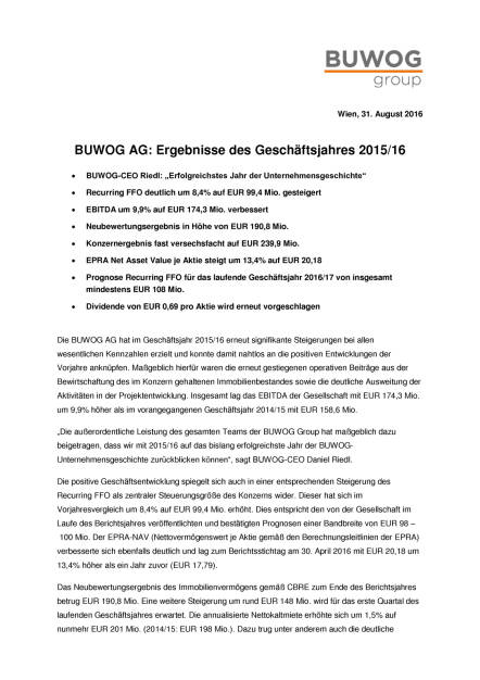 Buwog AG: Ergebnisse des Geschäftsjahres 2015/16 , Seite 1/4, komplettes Dokument unter http://boerse-social.com/static/uploads/file_1693_buwog_ag_ergebnisse_des_geschaftsjahres_201516.pdf (31.08.2016) 
