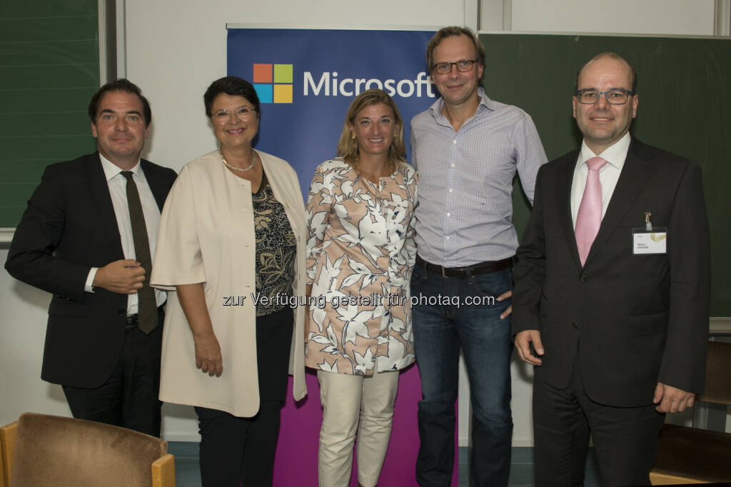 Rainer Nowak (Herausgeber & Chefredakteur der Tageszeitung Die Presse), Renate Brauner (Finanz- und Wirtschaftsstadträtin der Stadt Wien), Dorothee Ritz (General Manager, Microsoft Österreich GmbH), Andreas Bierwirth (CEO T-Mobile Austria), Rainer Knyrim (Rechtsanwalt für Datenschutzrecht) : Microsoft Arbeitskreis im Rahmen des Europäischen Forum Alpbach 2016 : „Europa darf den Anschluss bei Big Data nicht verlieren“ : Fotocredit: Microsoft Österreich GmbH/APA-Fotoservice/Pichler, © Aussender (05.09.2016) 