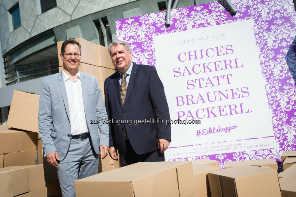 Rainer Trefelik (Obmann der Sparte Handel der Wirtschaftskammer Wien), Herbert Gänsdorfer  (Obmann des Landesgremiums Wien des Einzelhandels) : Wiener Modehandel startet mit #Echtshopper-Kampagne in den Herbst : Fotocredit: David Bohmann, © Aussender (08.09.2016) 