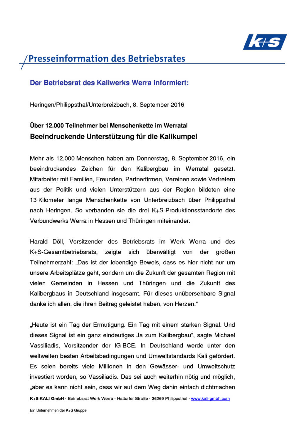 K+S AG Betriebsrat: Menschenkette im Werratal, Seite 1/4, komplettes Dokument unter http://boerse-social.com/static/uploads/file_1751_ks_ag_betriebsrat_menschenkette_im_werratal.pdf