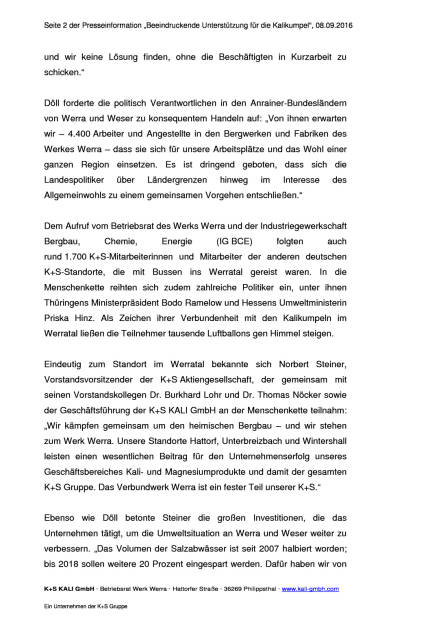 K+S AG Betriebsrat: Menschenkette im Werratal, Seite 2/4, komplettes Dokument unter http://boerse-social.com/static/uploads/file_1751_ks_ag_betriebsrat_menschenkette_im_werratal.pdf (08.09.2016) 