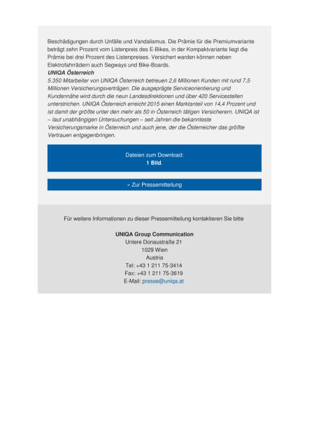 Uniqa: Versicherungen Elektrofahrräder, Seite 2/2, komplettes Dokument unter http://boerse-social.com/static/uploads/file_1781_uniqa_versicherungen_elektrofahrrader.pdf (16.09.2016) 