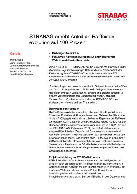 Strabag erhöht Anteil an Raiffeisen evolution auf 100 Prozent, Seite 1/2, komplettes Dokument unter http://boerse-social.com/static/uploads/file_1785_strabag_erhoht_anteil_an_raiffeisen_evolution_auf_100_prozent.pdf (16.09.2016) 