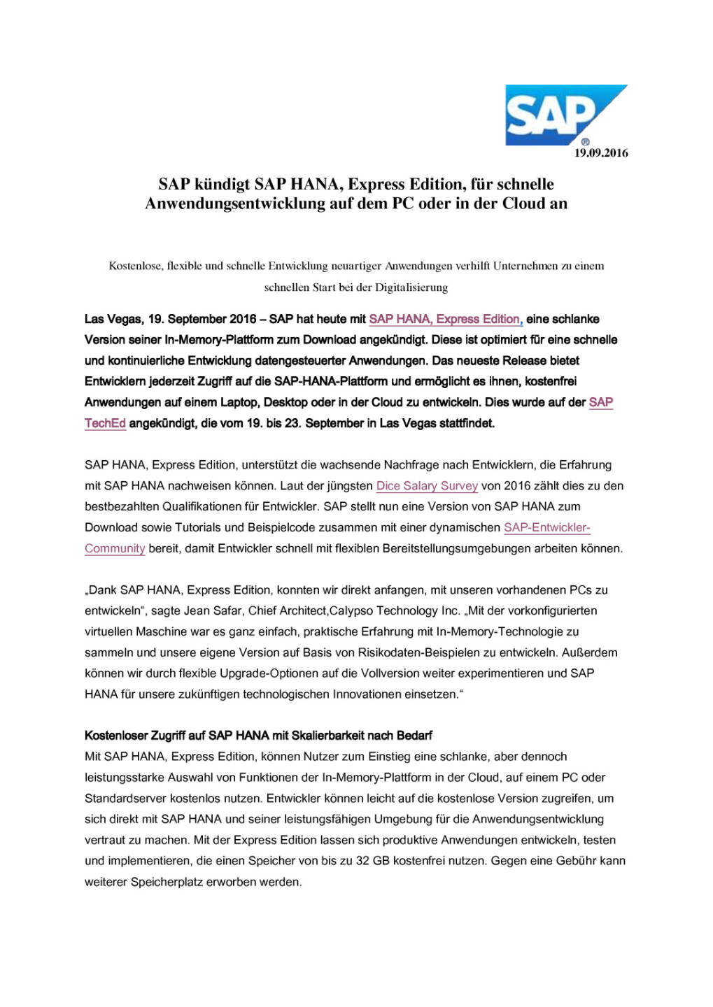 SAP Hana Express Edition, Seite 1/3, komplettes Dokument unter http://boerse-social.com/static/uploads/file_1798_sap_hana_express_edition.pdf