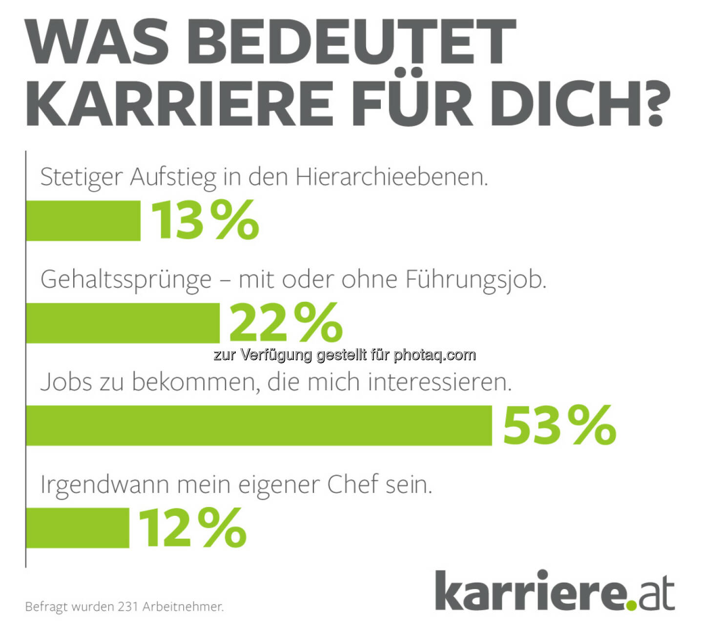 Grafik „Was bedeutet Karriere für Dich?“ : Online-Umfrage, 231 Arbeitnehmer : Fotocredit: karriere.at/Ecker