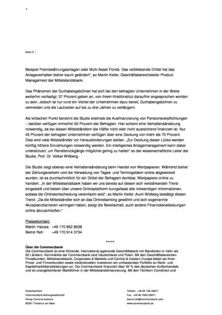 Commerzbank: Anlageverhalten Mittelständler, Seite 2/3, komplettes Dokument unter http://boerse-social.com/static/uploads/file_1800_commerzbank_anlageverhalten_mittelstandler.pdf (20.09.2016) 