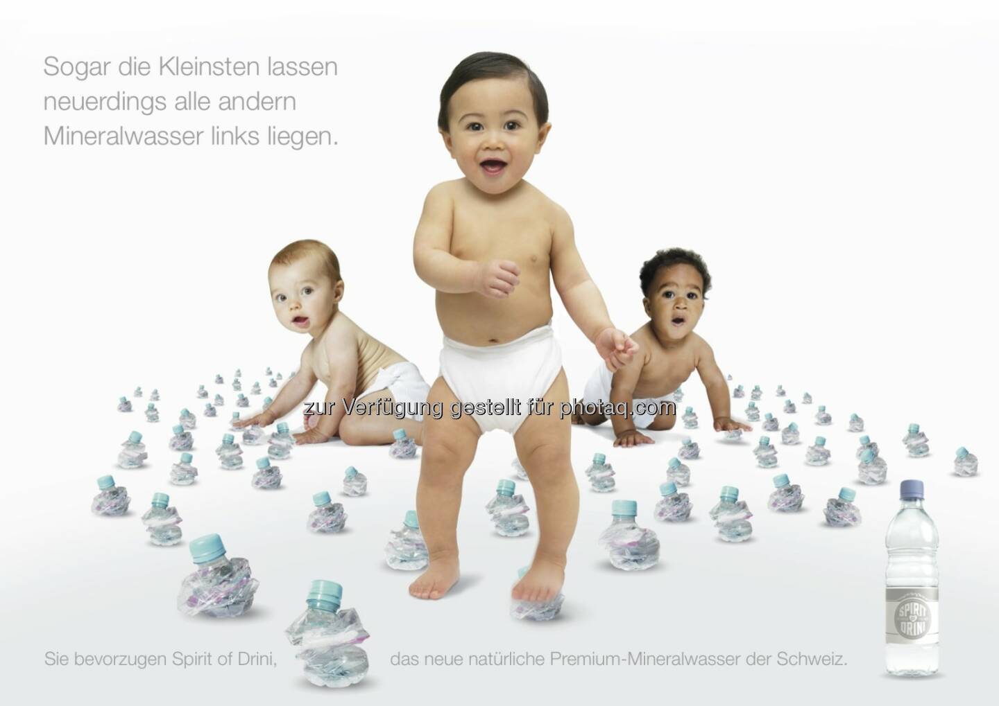 Werbesujet für das neue Mineralwasser Spirit of Drini : Spirit of Drini: Ein neues Mineralwasser provoziert mit frecher Werbung und hilft Kindern in Not weltweit : Fotocredit: Spirit of Drini (Schweiz) Vertriebs GmbH