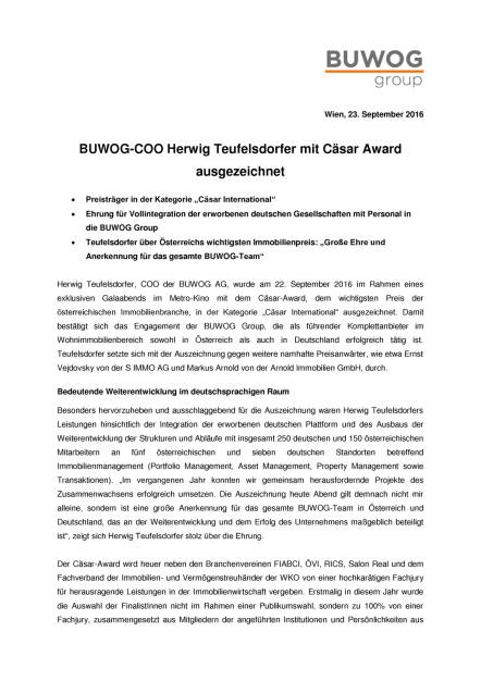 Buwog: COO Herwig Teufelsdorfer mit Cäsar Award ausgezeichnet, Seite 1/2, komplettes Dokument unter http://boerse-social.com/static/uploads/file_1826_buwog_coo_herwig_teufelsdorfer_mit_casar_award_ausgezeichnet.pdf (23.09.2016) 