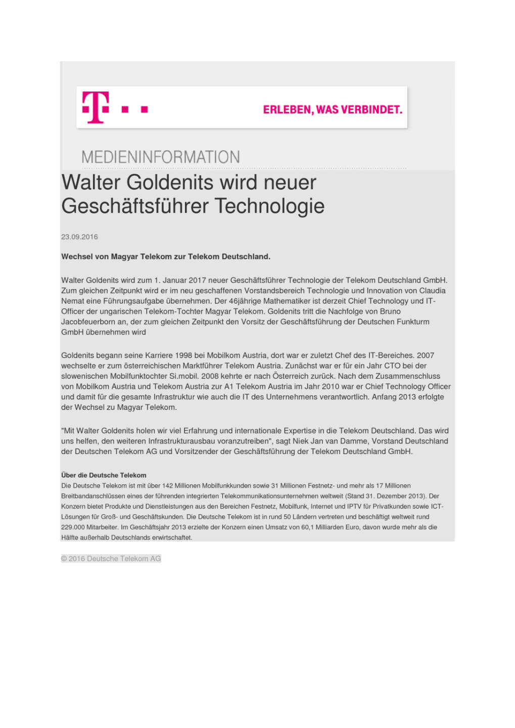 Deutsche Telekom: Walter Goldenits wird neuer Geschäftsführer Technologie, Seite 1/1, komplettes Dokument unter http://boerse-social.com/static/uploads/file_1827_deutsche_telekom_walter_goldenits_wird_neuer_geschaftsfuhrer_technologie.pdf