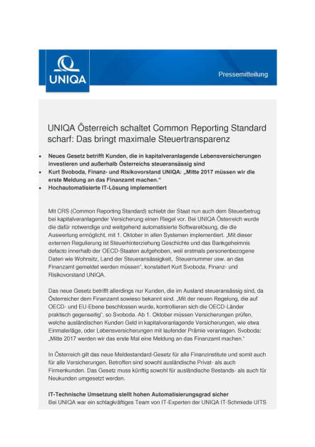 Uniqa: Common Reporting Standard, Seite 1/3, komplettes Dokument unter http://boerse-social.com/static/uploads/file_1845_uniqa_common_reporting_standard.pdf (29.09.2016) 