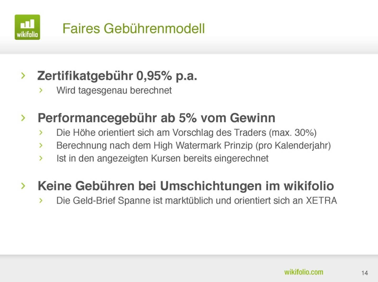 wikifolio.com - Gebührenmodell