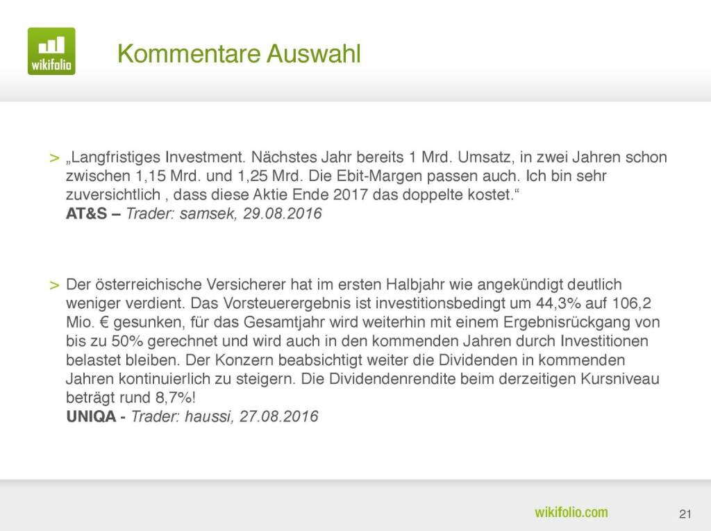 wikifolio.com - Kommentare Auswahl (29.09.2016) 